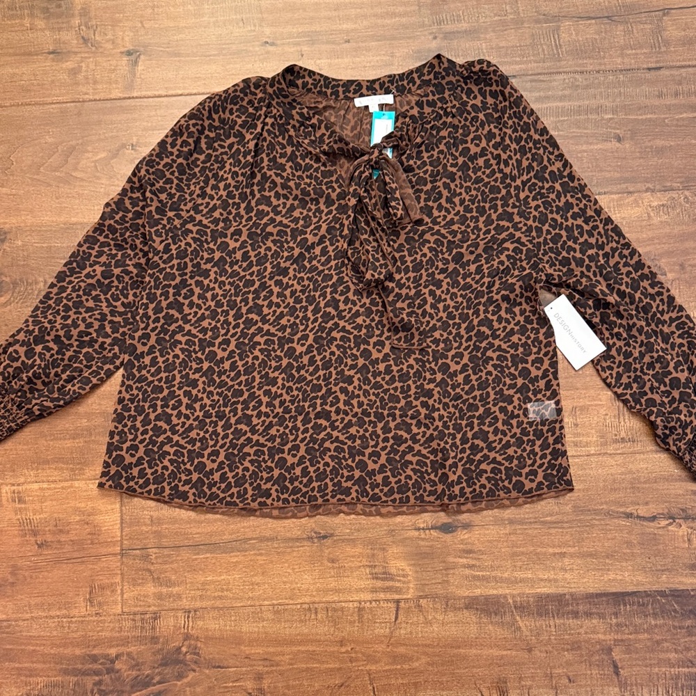 NWT Design History Brown Leopard Print Blouse